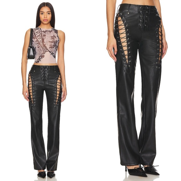 I.AM.GIA Xenia Pant in Black Vegan Leather High Rise Grunge Lace Up size XXS - Picture 1 of 11